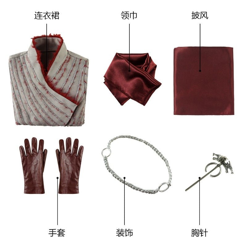Costume Cosplay Daenerys Targaryen - Robe à Manches Longues pour Femme avec Broche pour Halloween & Fêtes