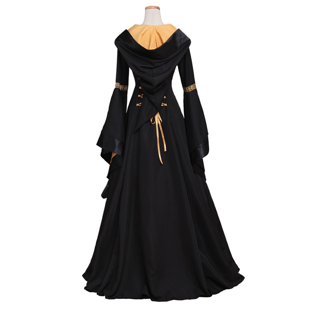 Robe longue gothique médiévale Renaissance à capuche noire pour femmes - Costumes de bal d'Halloween sur mesure
