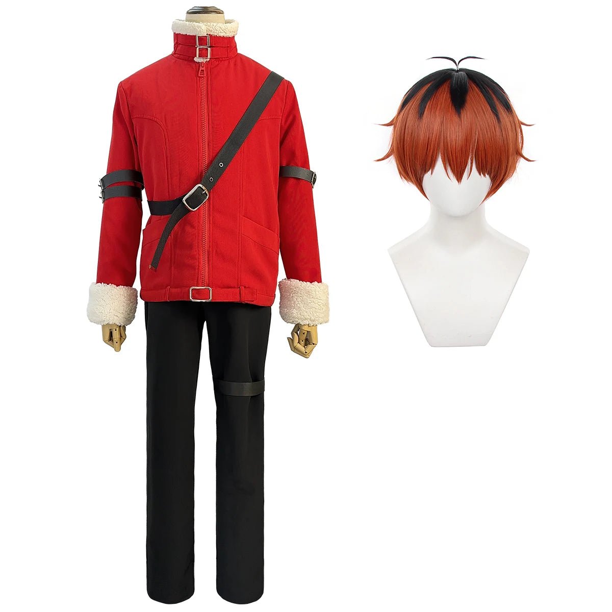 Costume Cosplay Stark de Frieren : Veste Rouge d'Hiver, Pantalons Noirs et Perruque - Tenue Anime Parfaite
