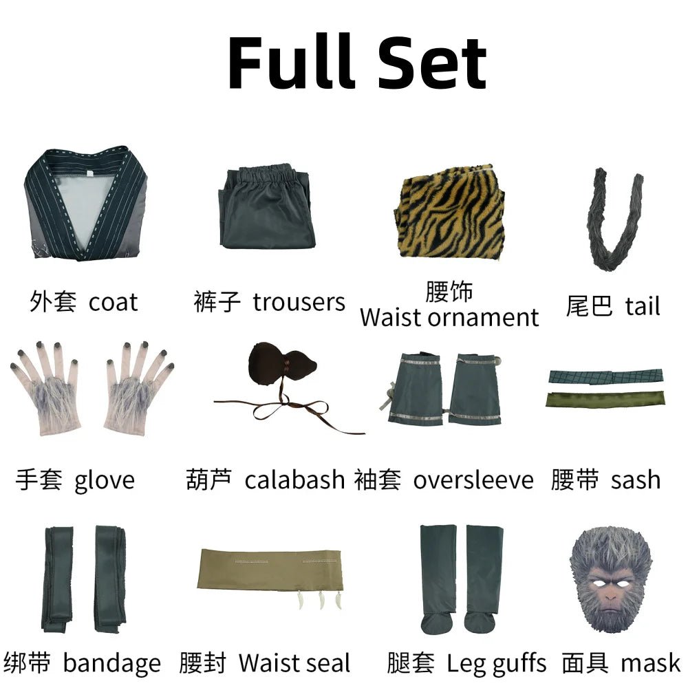 Costume Cosplay Black Myth: Wukong | Le Destiné Guerrier Masqué pour Halloween & Expos Anime