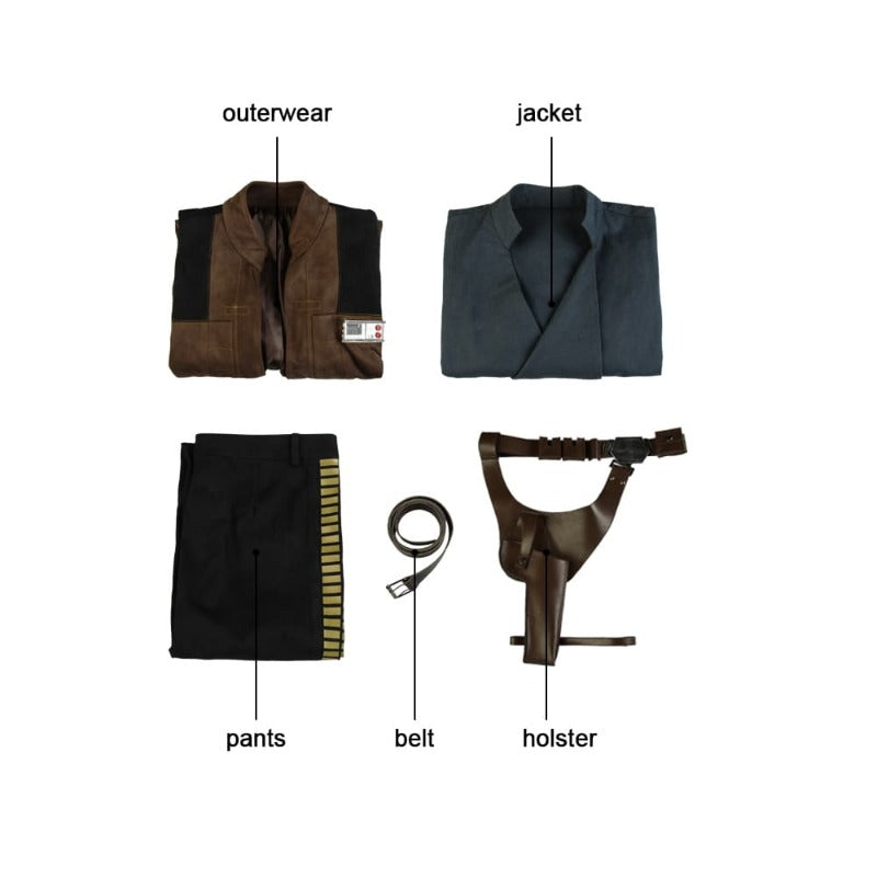 Costume Cosplay Han Solo - Haut, Pantalon, Manteau, Ceinture pour Halloween & Fêtes