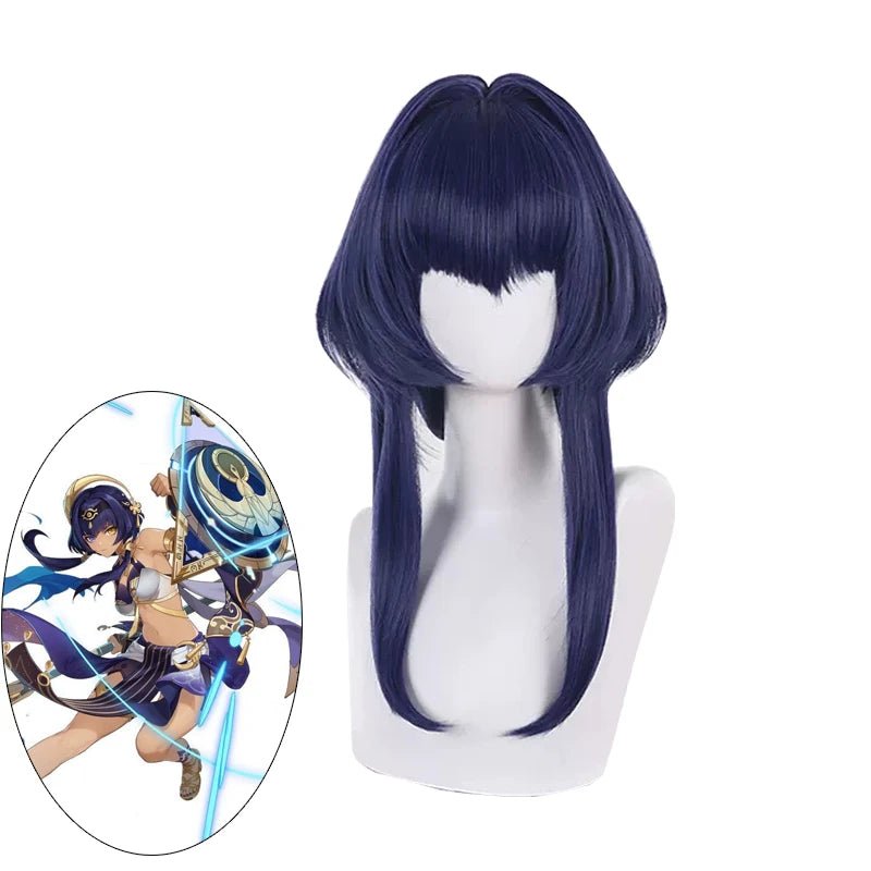 Perruque Cosplay Candace Genshin Impact Bleu Foncé Violet Droit - Perruques Synthétiques Résistantes à la Chaleur pour Femmes