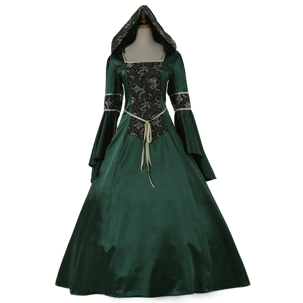 Robe Élégante Médiévale à Manches Longues Victorienne Aristocrate Vert Foncé Mariage Carnaval Fête Déguisement Fantaisie Sur Mesure