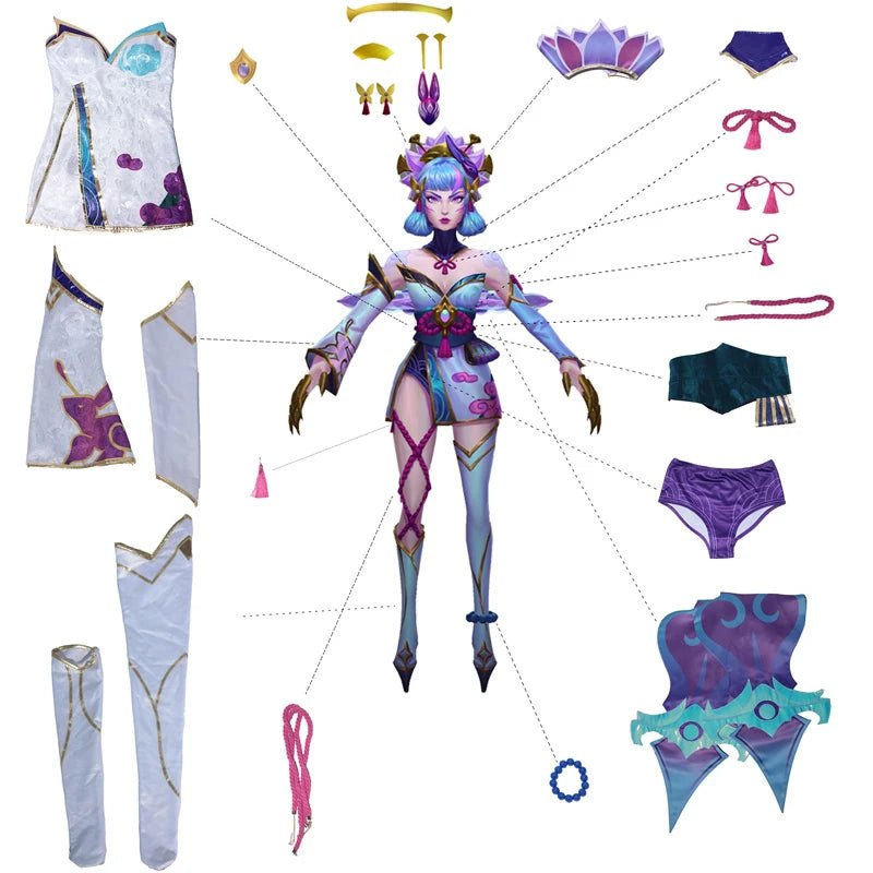 Costume Cosplay Evelynn Spirit Blossom LOL - Robe Kimono Femme Ensemble Complet avec Coiffe