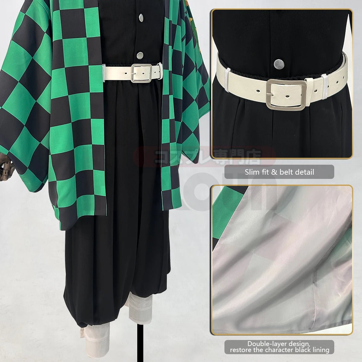 Costume Cosplay Kamado Tanjirou Authentique Demon Slayer Perruque Haori Accessoires pour Halloween Noël