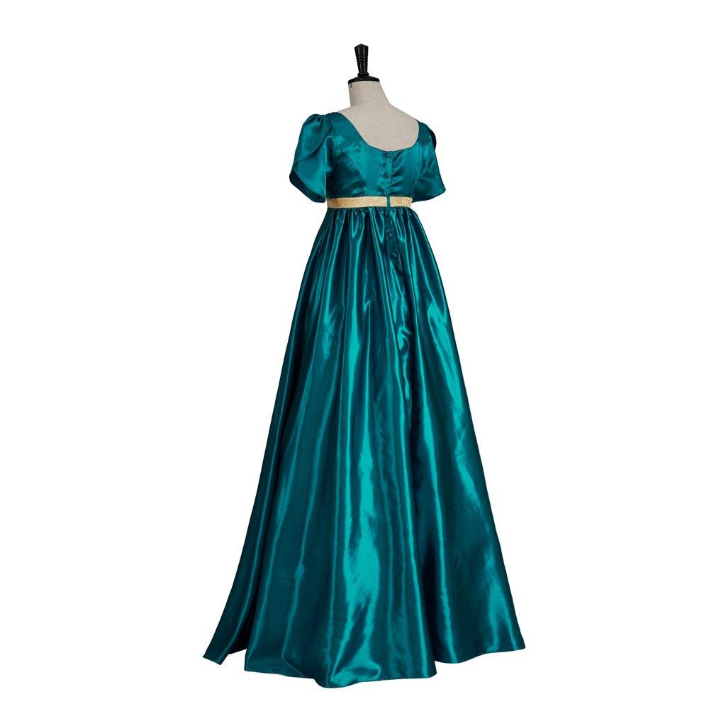 Robe Empire Médiévale Traditionnelle - Costume Bridgerton en Tissu Soyeux Vert Émeraude