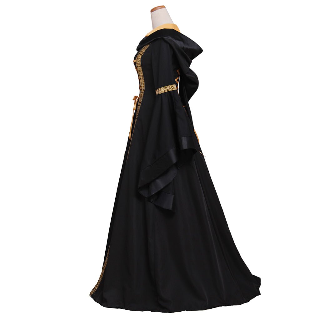 Robe longue gothique médiévale Renaissance à capuche noire pour femmes - Costumes de bal d'Halloween sur mesure