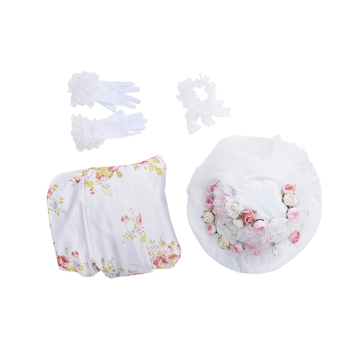 Robe de bal ivoire à manches bouffantes et motifs floraux - Costume cosplay élégant longueur plancher