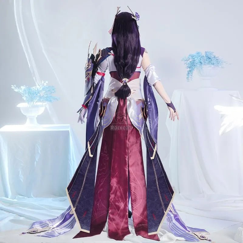 Perruque Cosplay Raiden Shogun Genshin Impact 110cm Violette Droite Baal Résistante à la Chaleur