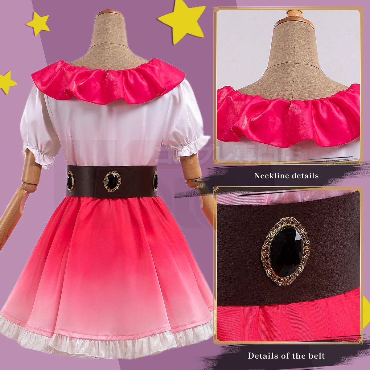 Costume Cosplay Ai Hoshino Oshi no Ko - Perruque Dégradé Rose, Robe, Épingle à Cheveux Lapin