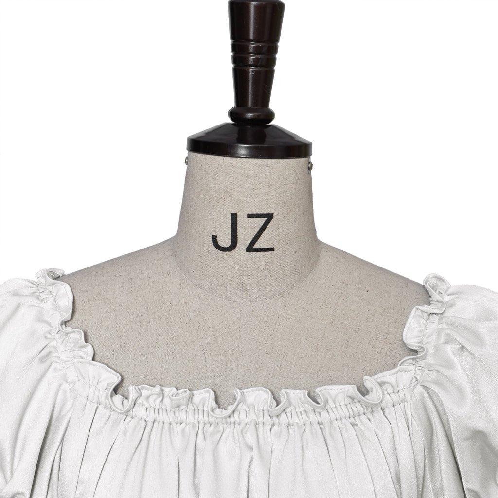 Robe Empire Médiévale Traditionnelle - Costume Cosplay Bridgerton en Tissu Soie Argent Blanc