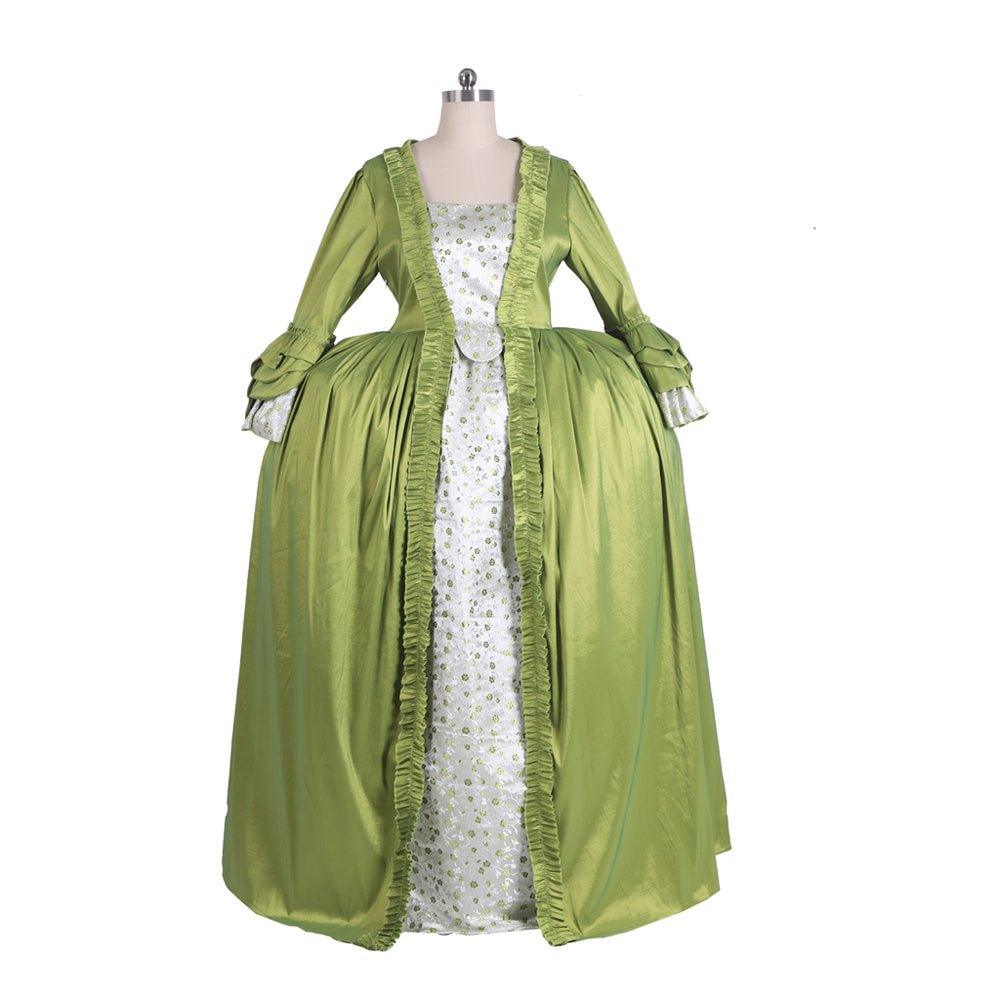 Robe Rococo Verte Pomme du 18e Siècle avec Fleur sur la Poitrine - Élégance Médiévale par L'AniMirage