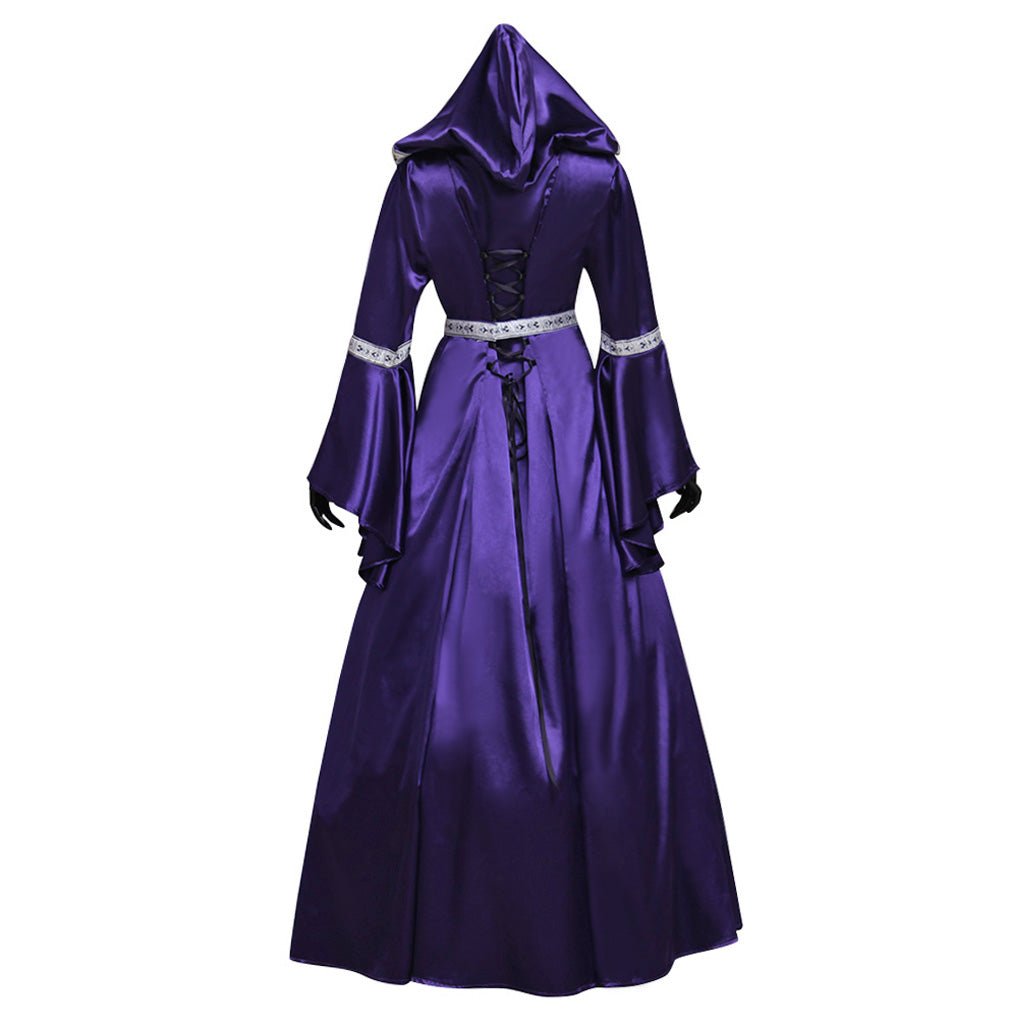 Robe Vintage Médiévale pour Cosplay Princesse Noble avec Capuche et Manches Cloches