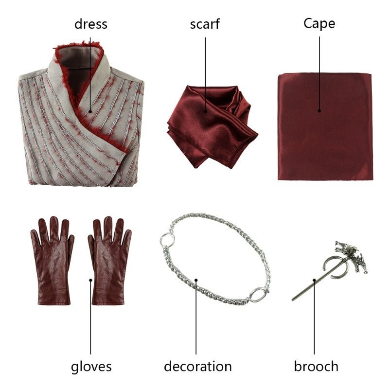 Costume Cosplay Daenerys Targaryen - Robe à Manches Longues pour Femme avec Broche pour Halloween & Fêtes