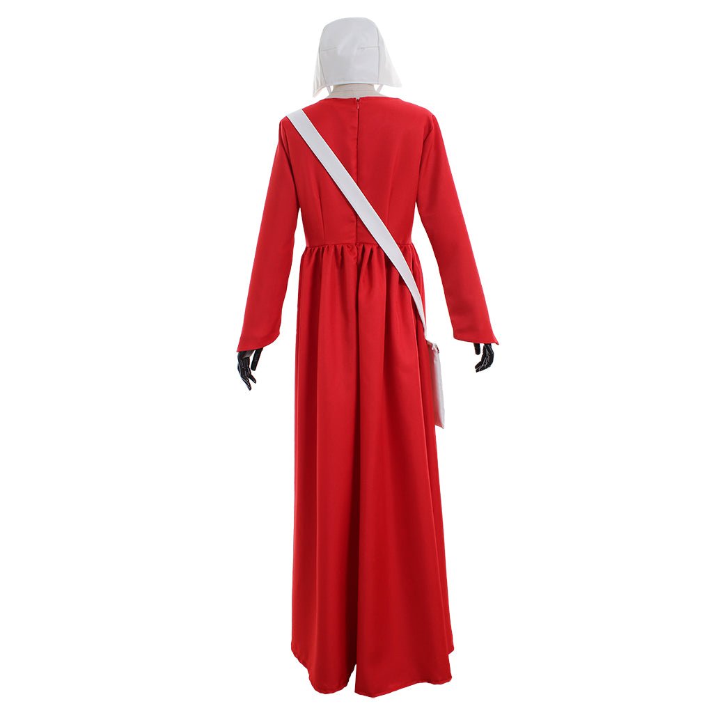 Costume Cosplay La Servante Écarlate – Cape et Robe Rouge d'Offred avec Bonnet Blanc et Sac pour Femmes