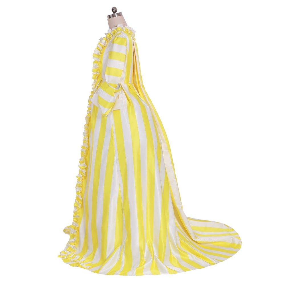 Robe Rococo Rayée du 18e Siècle - Jaune et Blanche avec Ruches et Plis par L'AniMirage