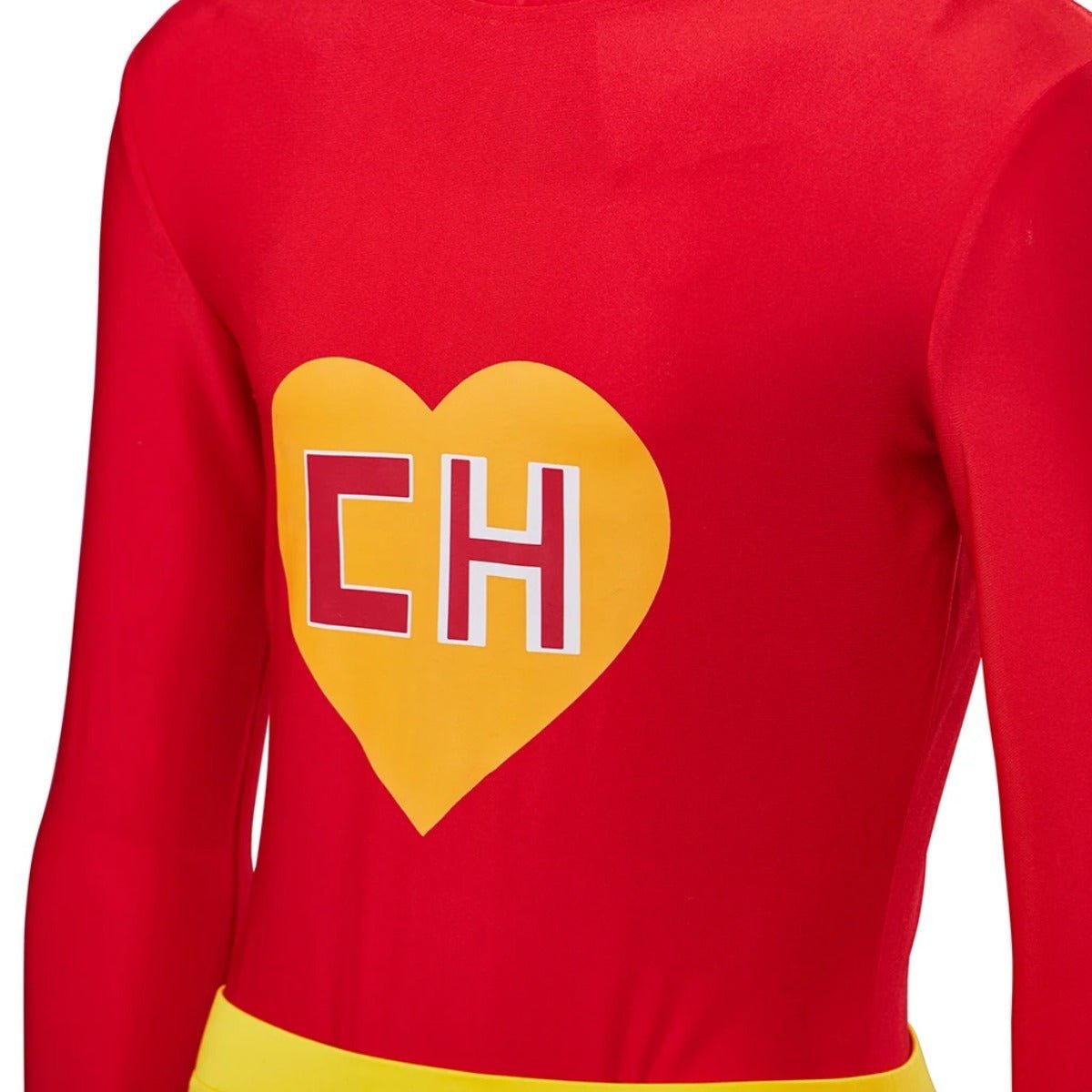 Costume El Chapulin Colorado Combinaison Rouge Imprimé Cœur pour Halloween Cosplay