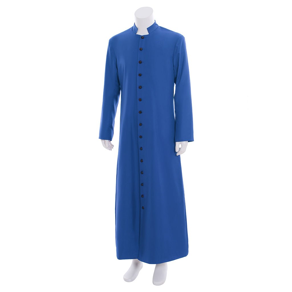 Robe de Clergé Bleu pour Hommes Costume Liturgique Cassock avec Col Montant pour Cosplay d'Église