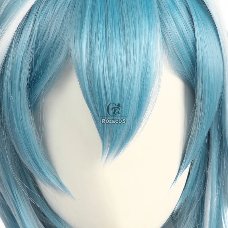 Perruque Cosplay Jeu Genshin Impact Eula 50cm Bleu Accessoire Tête Eula Résistante à la Chaleur Cheveux Synthétiques