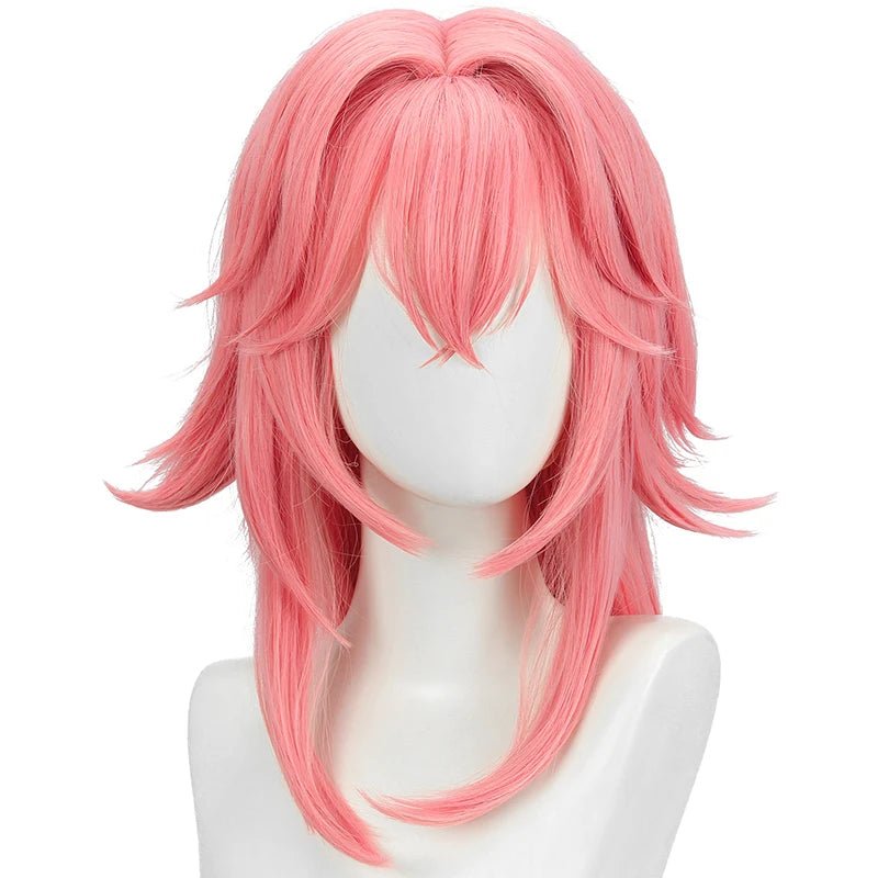 Perruque Cosplay Yae Guuji Genshin Impact 80cm Rose Droite Perruque Yae Miko Résistante à la Chaleur Cheveux Synthétiques