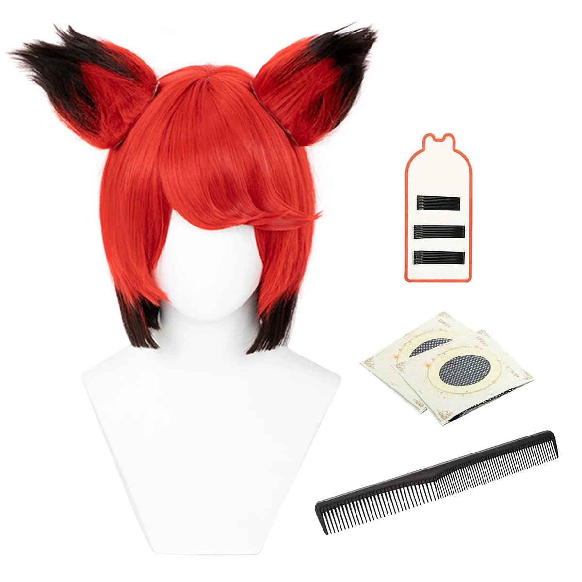 Perruque Cosplay Alastor Hazbin Hotel en Fibre Synthétique Ajustable pour Halloween et Cadeaux de Noël