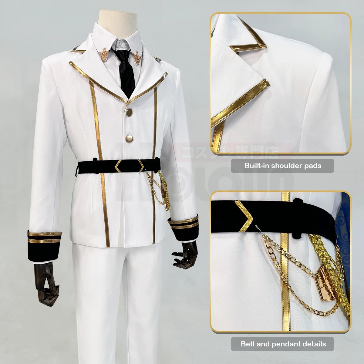 Costume Cosplay Isagi de Blue Lock Anime - Série Angels and Demons - Veste Pantalon Cape Blanche Rose Filet - Pour Halloween