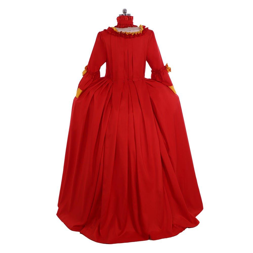 Robe Rococo Rouge et Jaune du 18ème Siècle - Un Costume Vif Inspiré de Marie Antoinette
