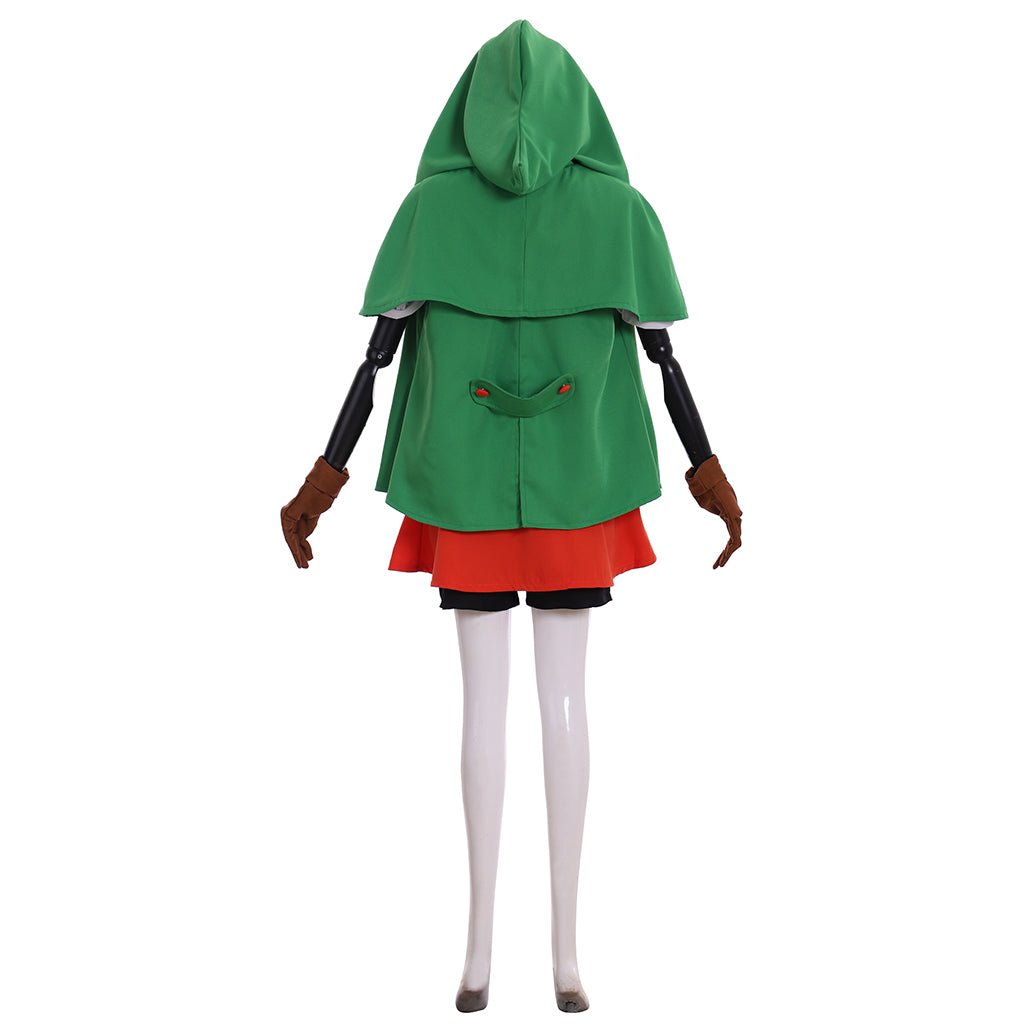 Costume Cosplay Linkle Elfe Ensemble Complet avec Cape Verte, Chemise, Pantalon et Jupe
