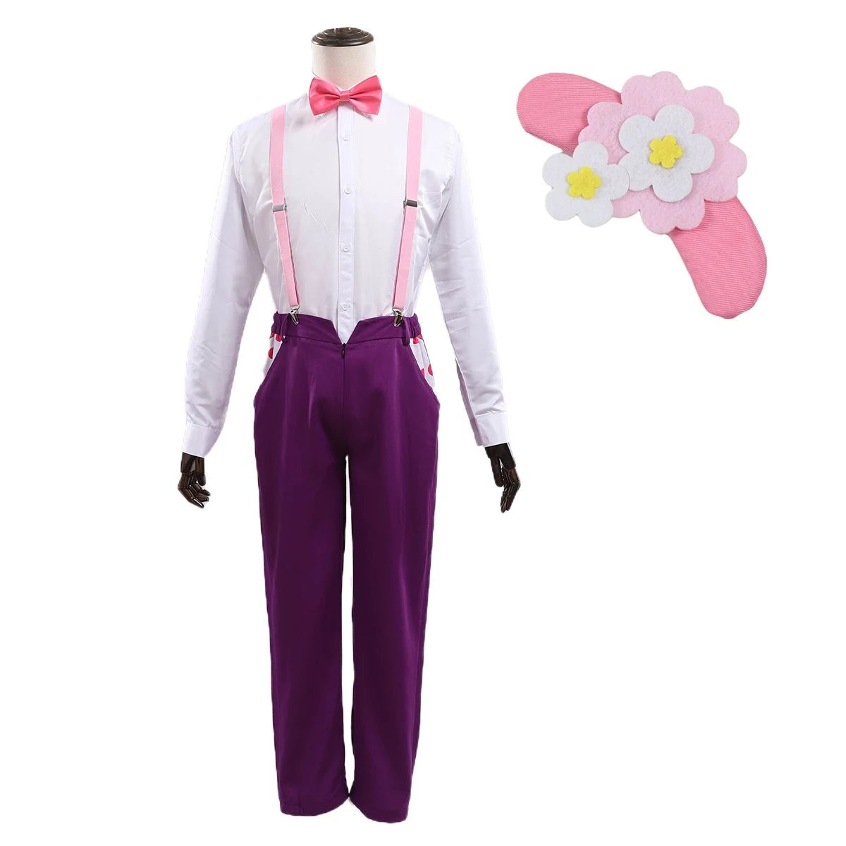 Costume Cosplay Chigiri Blue Lock Anime avec Perruque, Chemise, Pantalon, Écharpe et Chapeau à Détail Rose