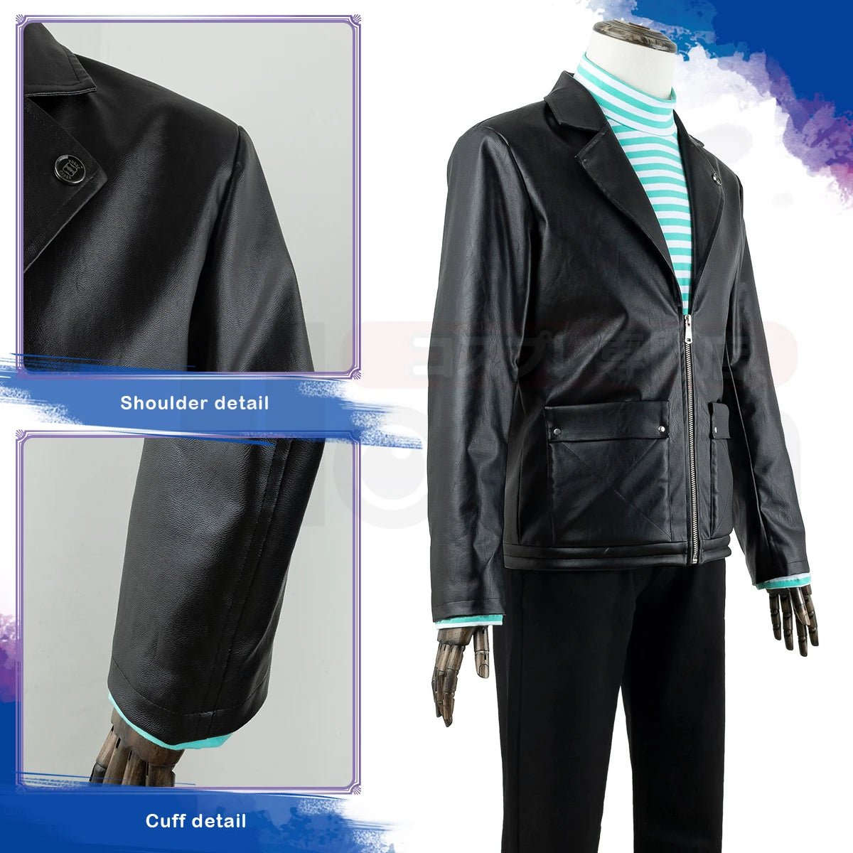 Costume Cosplay Rin Itoshi Blue Lock - Perruque, Veste en Cuir Synthétique, T-Shirt en Coton
