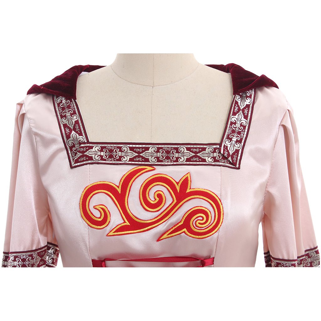 Robe médiévale Cosplay Manches Longues rose robe ballon satin/velours à capuche personnalisée