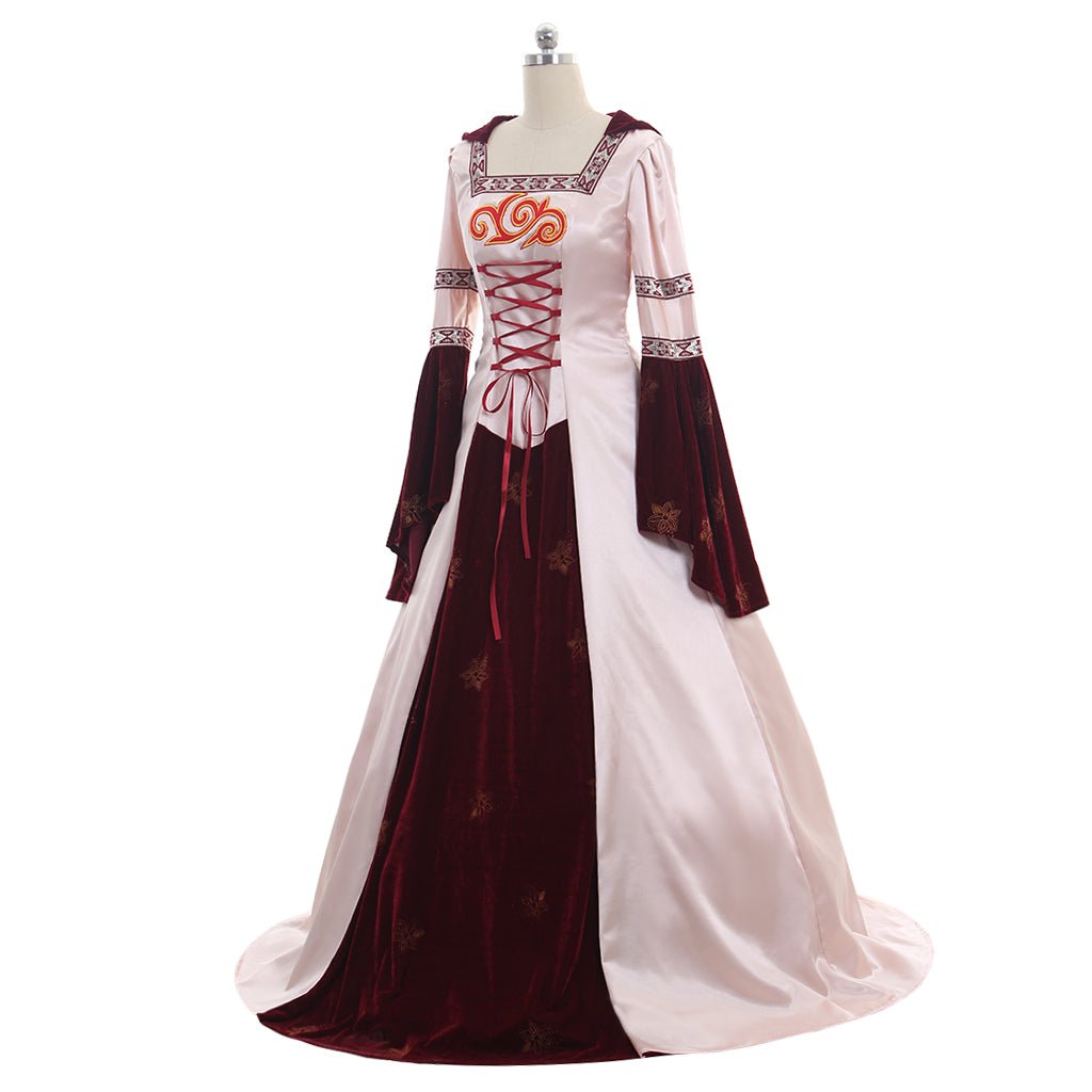 Robe médiévale Cosplay Manches Longues rose robe ballon satin/velours à capuche personnalisée