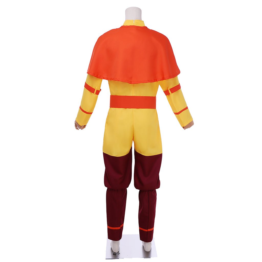 Costume Cosplay Avatar Aang Le Dernier Maître de l'Air - Tunique Jaune avec Cape Rouge