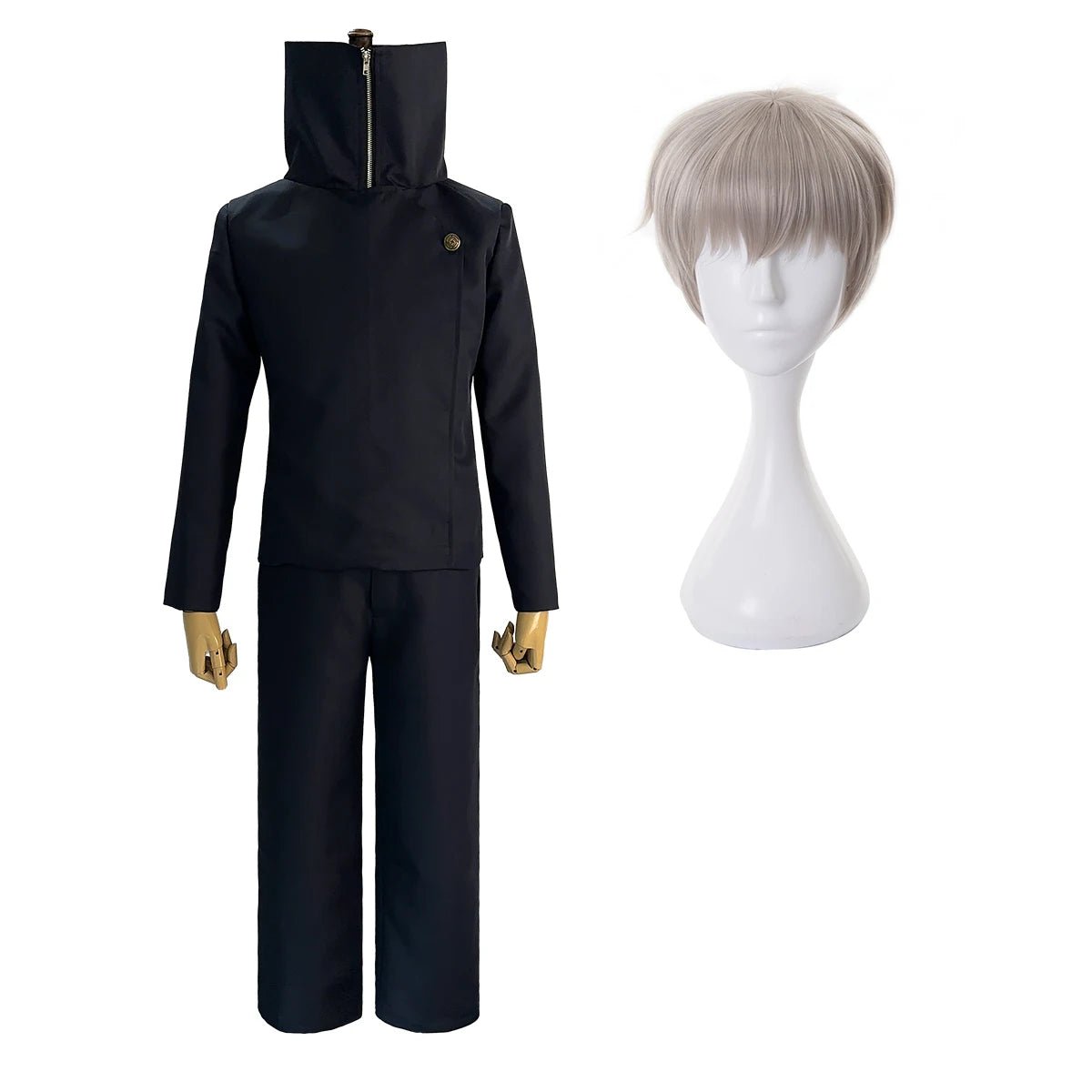 Costume Cosplay Jujutsu Kaisen Inumaki Toge Perruque Veste Pantalon Bleu Foncé Rose Net Synthétique Halloween Noël