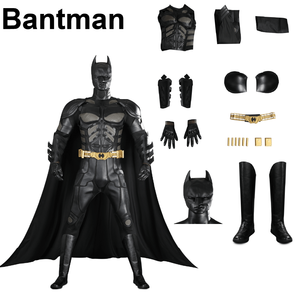 Costume Adulte Super Héros Chevalier Chauve-Souris Combinaison avec Cape et Masque pour Halloween