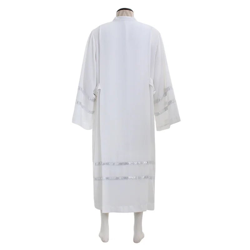 Robe de Clergé Médiéval sur Mesure - Cassocke Blanche Brodée Costume Cosplay | Série Médiévale L'AniMirage