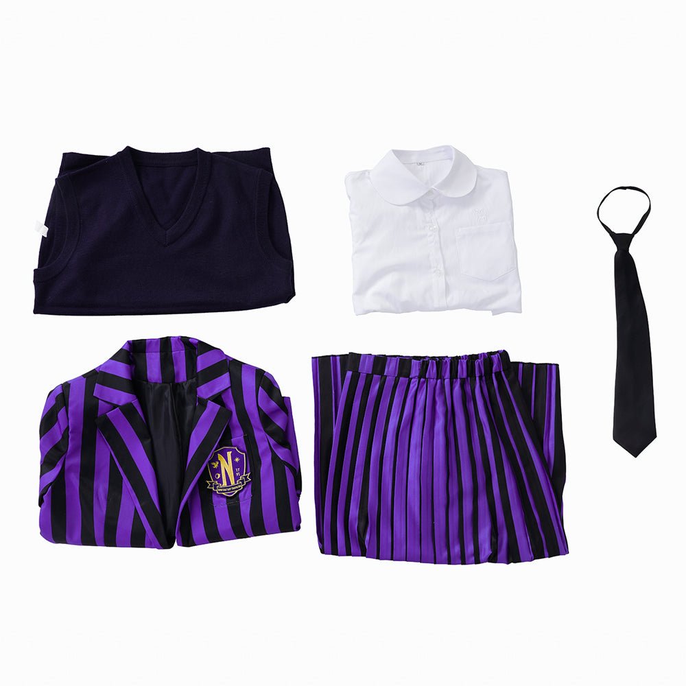 Costume Cosplay Mercredi Addams - Uniforme Scolaire Gothique pour Anime, Fête et Halloween