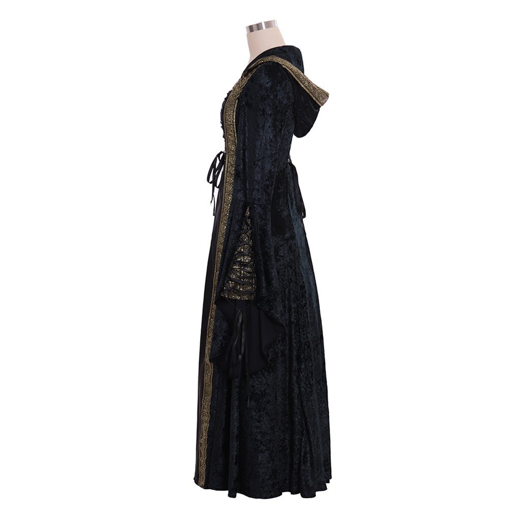 Robe de bal en velours noir médiéval Renaissance Costume Cosplay Fait sur Mesure