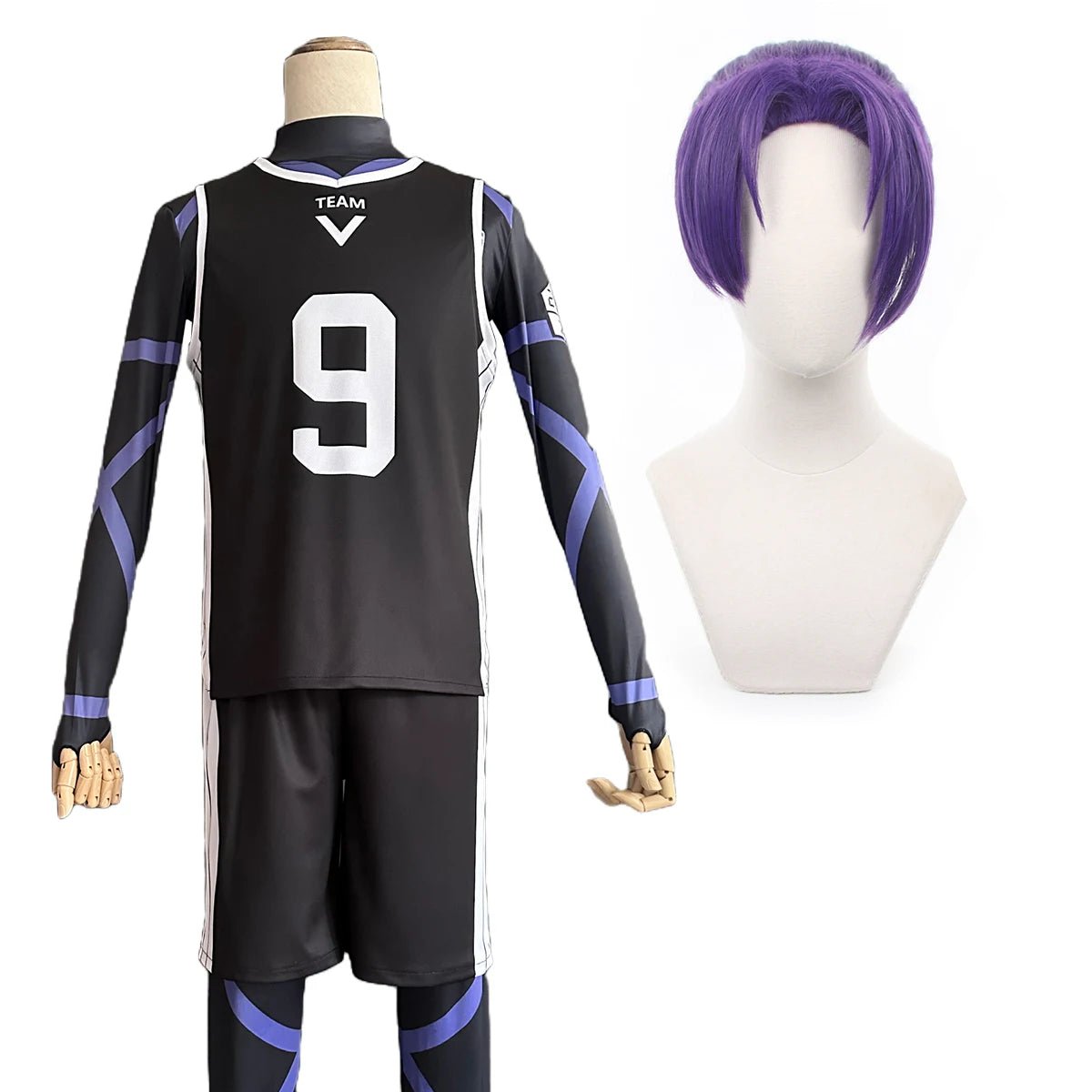 Costume Cosplay Reo Mikage Blue Lock - Maillot d'Entraînement de Football Noir et Perruque Synthétique Rose