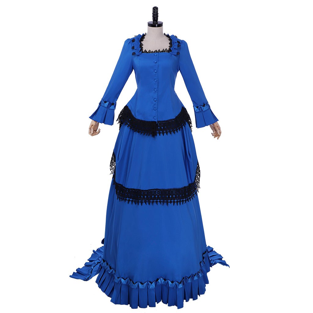 Robe Victorienne à Tournure | Robe Bleue Renaissance Médiévale pour Cosplay