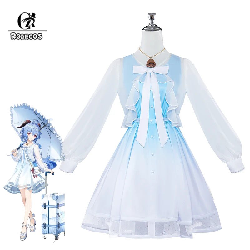 Robe Ganyu Genshin Impact Dégradé Bleu et Blanc - Costume Cosplay Élégant pour Femmes