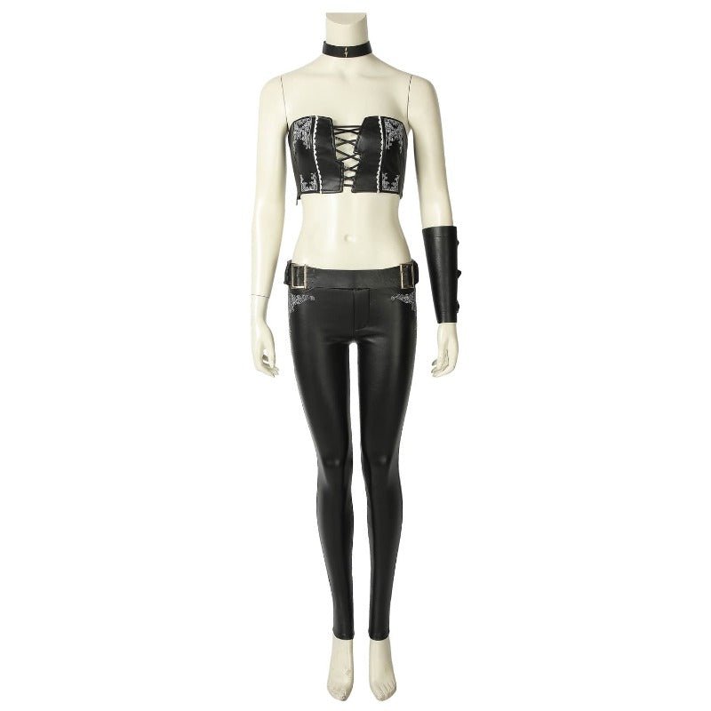 Costume Cosplay Trish DMC 5 - Haut Tube et Pantalon en Cuir PU Noir Ensemble Complet pour Halloween