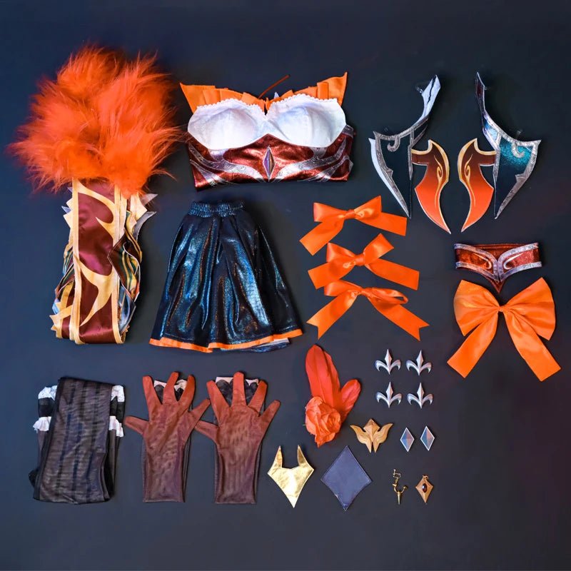 Costume Cosplay LOL Magie Occidentale Ombre Evelynn Costume Femme Robe Orange Ensemble Complet