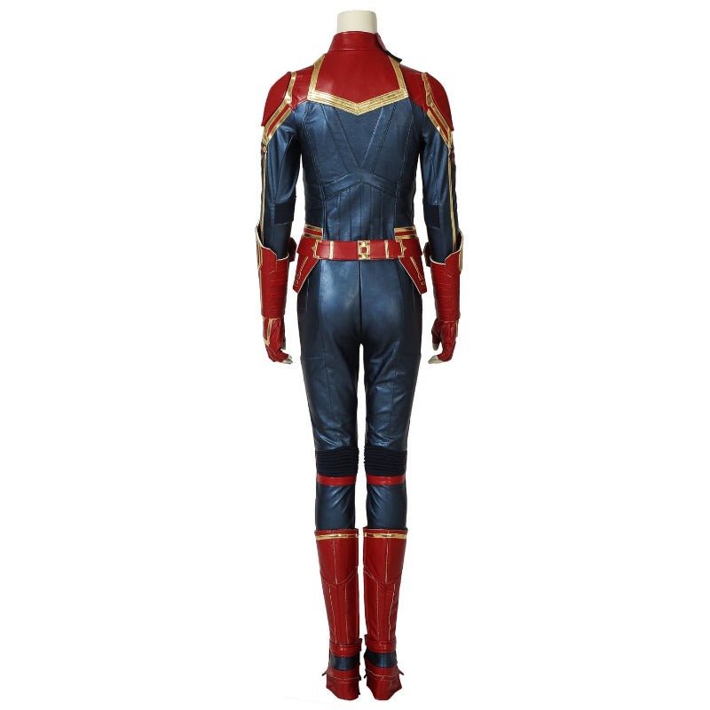 Costume Cosplay Captain Marvel Bleu Métallique Cuir PU – Parfait pour les Fans de Marvel
