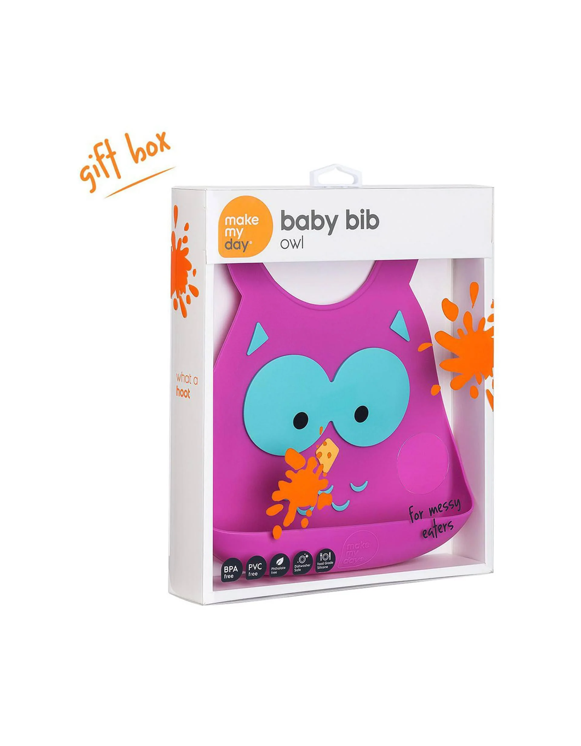 Silicone Bib Make My Day, Owl
