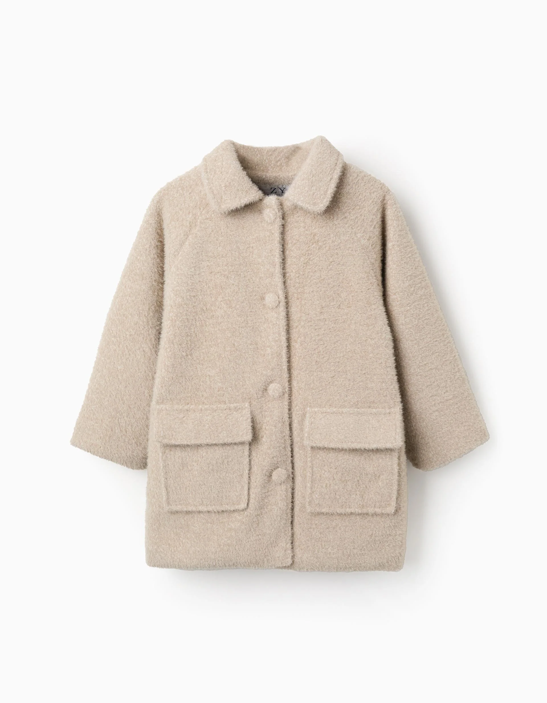 Fluffy Buttoned Jacket for Girls, Beige