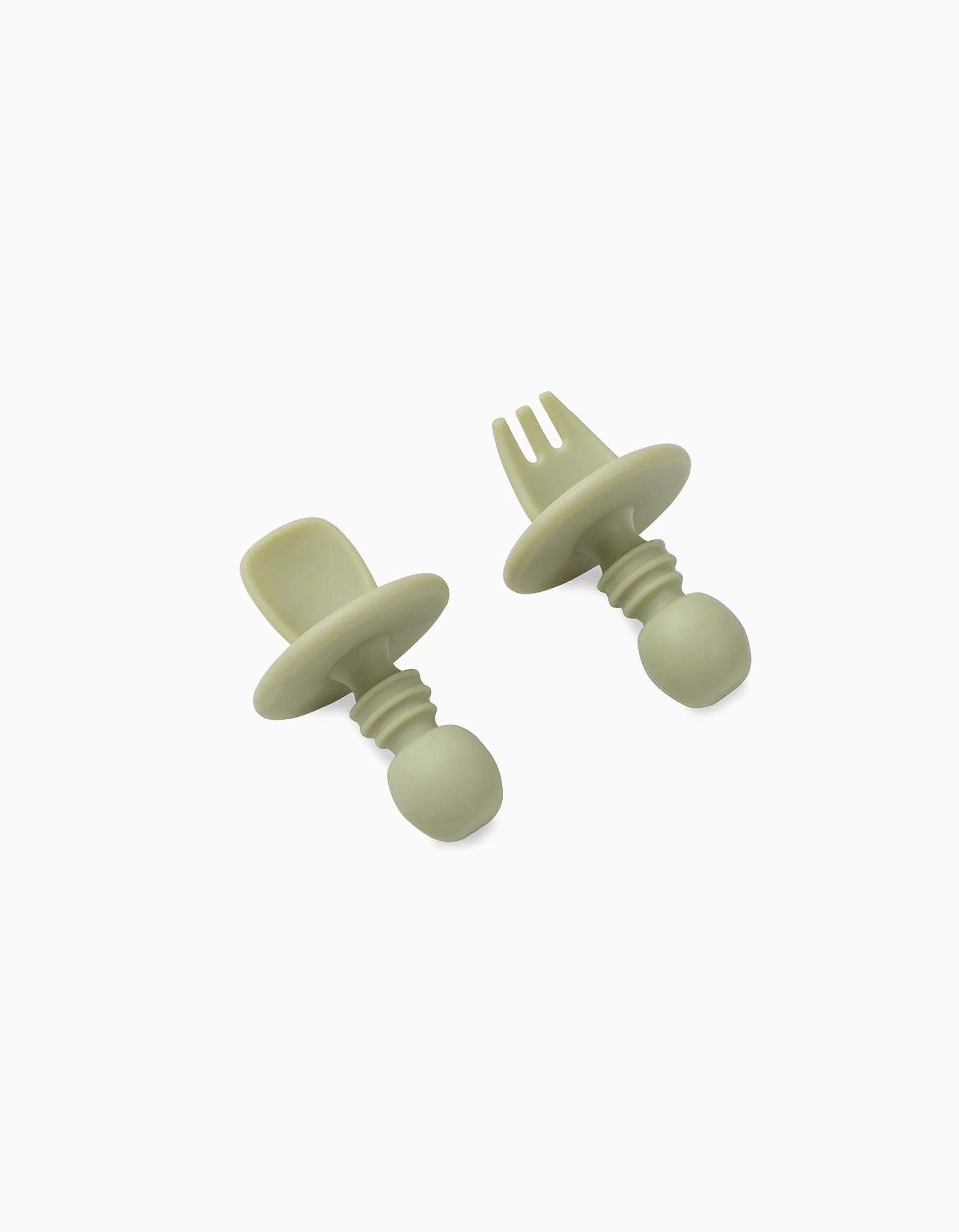 Pack of Silicone Starter Cutlery Anti-Choking Interbaby 4M+, Green