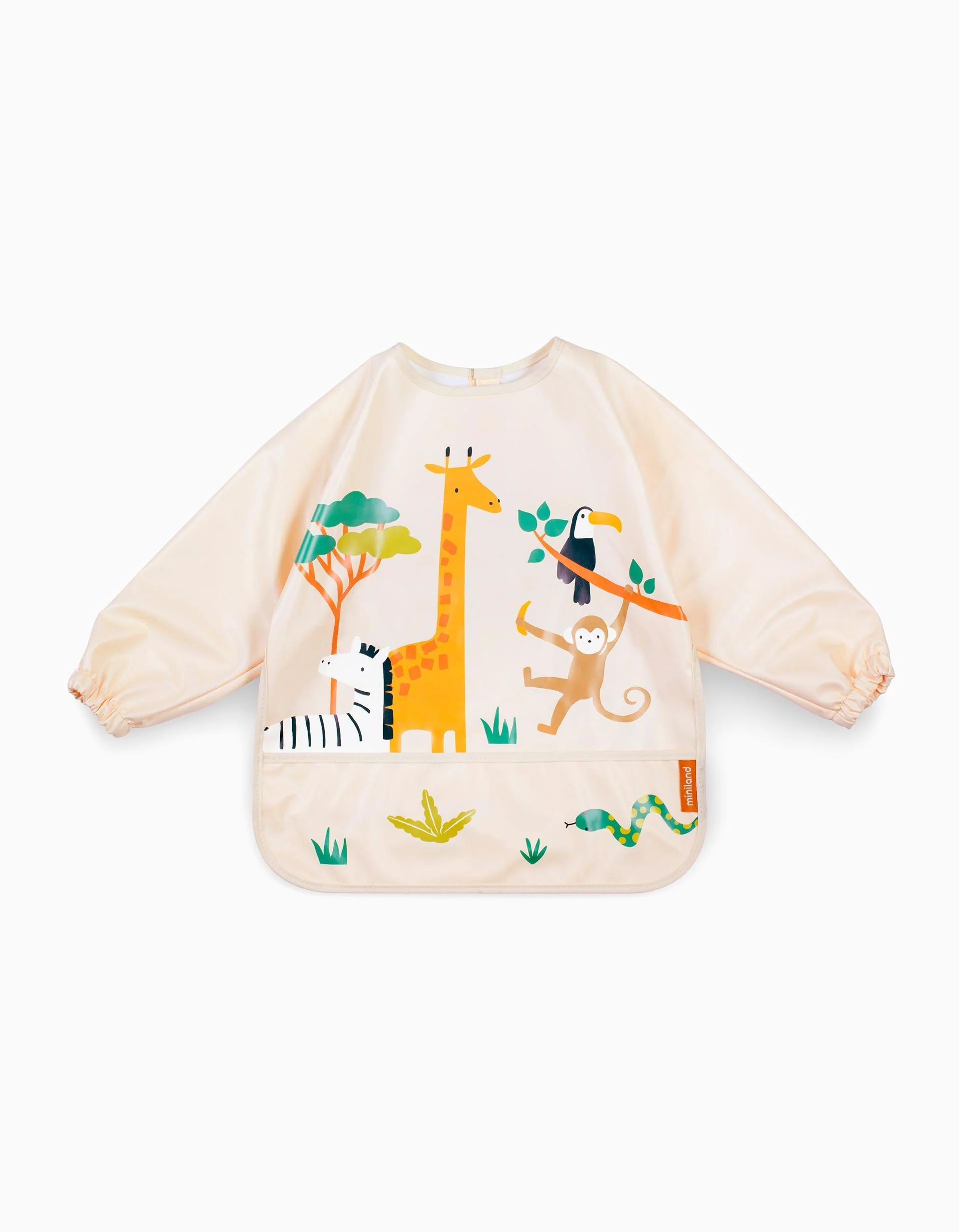 Jungle Waterproof Soft Bib with Sleeves and Pocket by Miniland