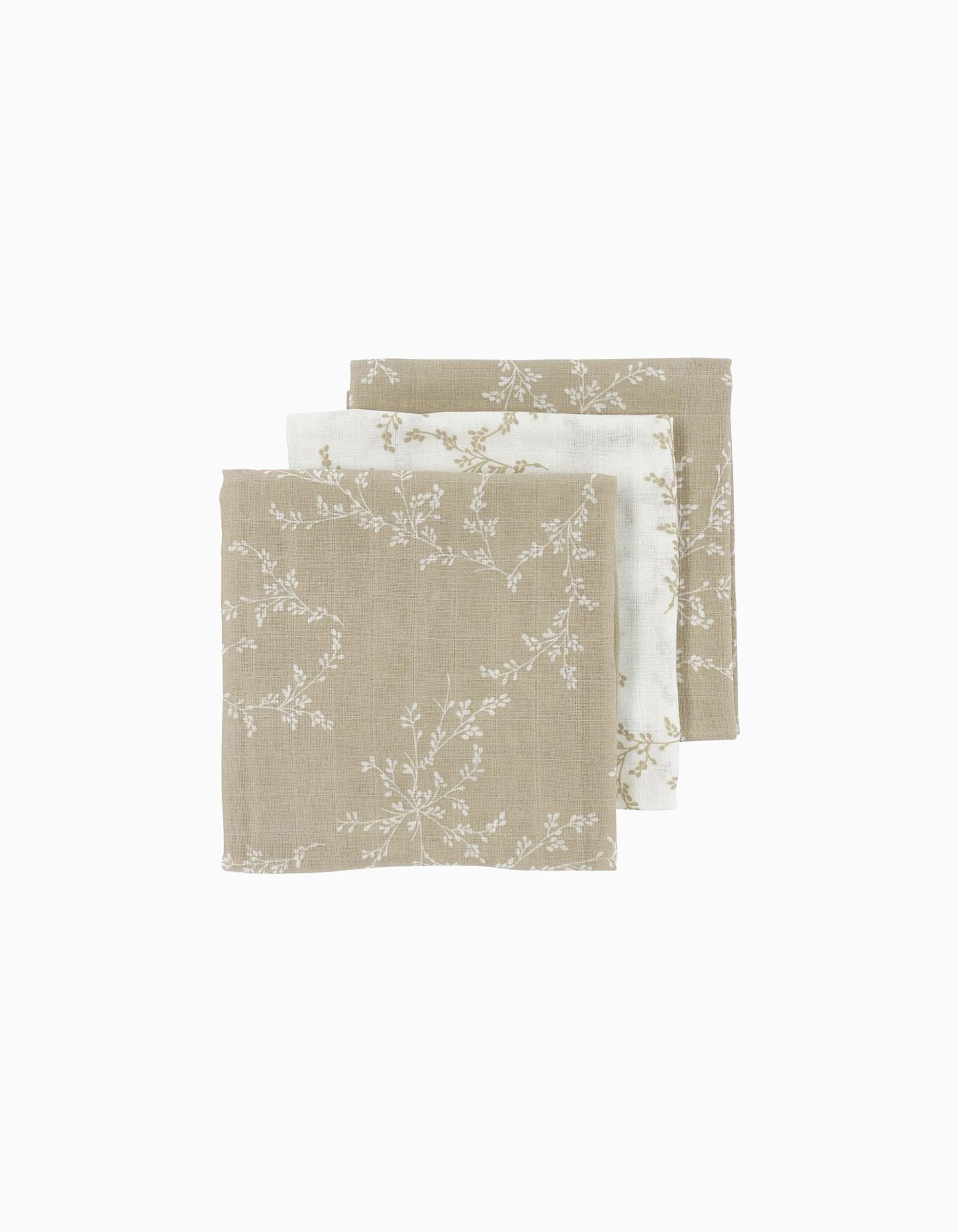 Pack of 3 Meyco Muslin Squares 70x70 cm, Branches Sand
