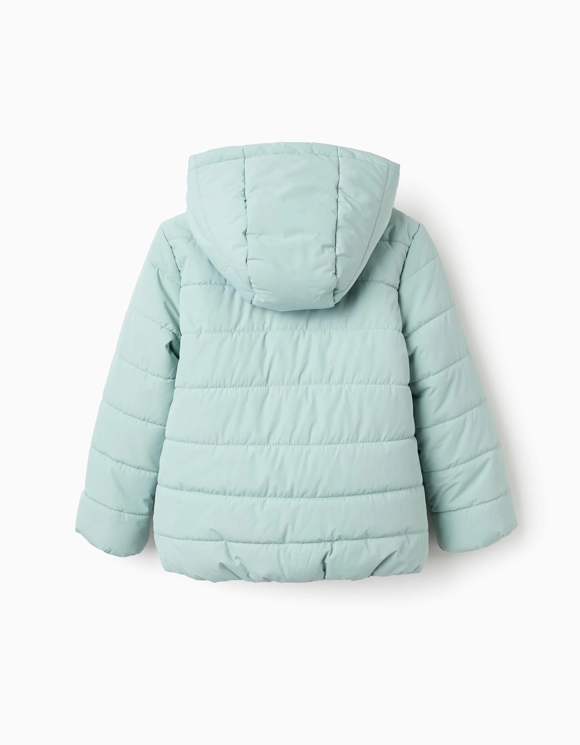 Padded Jacket with Hood and Polar Lining for Girls, Aqua Green